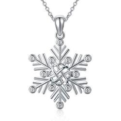 PELOVNY Snowflake Necklace for Women Sterling Silver Celtic Knot CZ Pendant Frozen Snowflake Jewelry Gift for Snow Lover Girlfriend 18 inches Chain