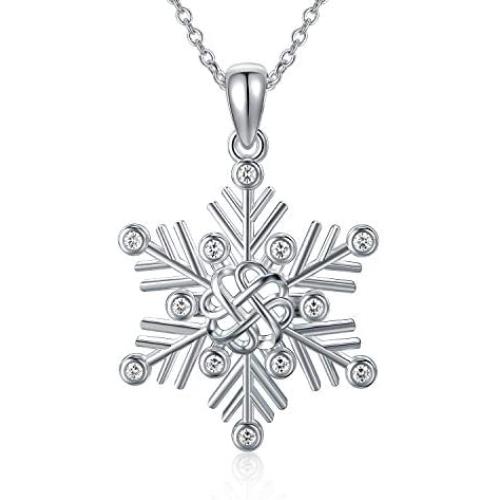 PELOVNY Snowflake Necklace for Women Sterling Silver Celtic Knot CZ Pendant Frozen Snowflake Jewelry Gift for Snow Lover Girlfriend 18 inches Chain