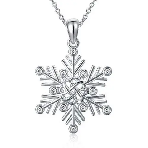 PELOVNY Snowflake Necklace for Women Sterling Silver Celtic Knot CZ Pendant Frozen Snowflake Jewelry Gift for Snow Lover Girlfriend 18 inches Chain