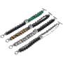 Natural Tiger Eyes Map Stone Beaded Bracelet Stainless Steel Rolo Cable Link Chain Retro Matte Healing Prayer Beads Strand Bracelet for Men Boys Male Handmade Casual Jewelry