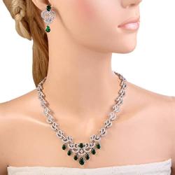EVER FAITH Womens CZ Fan-Shaped Knot Waterdrop Dangle Necklace Earrings Set Clear-Tone for Bridal, Feast