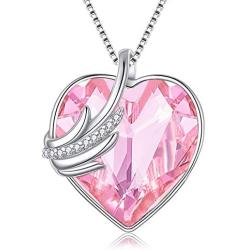 Hantaostyle Angel Wings Love Heart Crystal Necklaces 18k White Gold Plated Pendant Birthstone Necklace，Heart of The Ocean Necklace Jewelry Gifts for Womens
