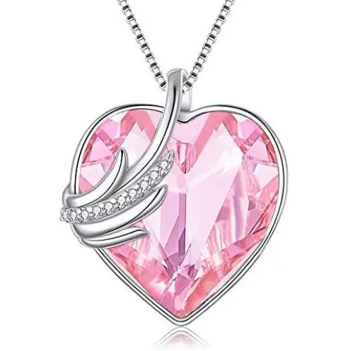 Hantaostyle Angel Wings Love Heart Crystal Necklaces 18k White Gold Plated Pendant Birthstone Necklace,Heart of The Ocean Necklace Jewelry Gifts for Womens Hantaostyle Angel Wings Love Heart Crystal Necklaces 18k White Gold Plated Pendant Birthstone Necklace,Heart of The Ocean Necklace Jewelry Gifts for Womens