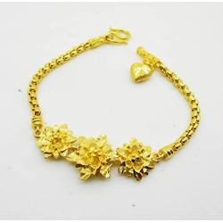 Thai gold Jewelry Flowers Bracelet Drop Heart Link Bracelets, Chain Bracelet Bangle Thai Baht Yellow Gold Plated Jewelry Women, Costume Jewelry 7,7.5 Inch