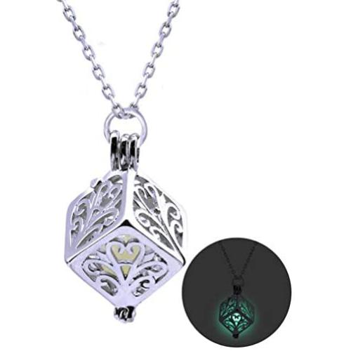 YAZILIND Luminous Life Tree Hollow Cube Lockets Aromatherapy Essential Oil Diffuser Pendant Sweater Clavicle Chain Necklace Birthday Jewelry
