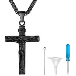 Richsteel Moon Cat/Cross/Angel Wing/Forever in My Heart/Bar/Hourglass Urn Necklace for Women Men Stainless Steel/18K Gold Plated Cremation Jewelry for Human Ashes Waterproof (with Gift Box)
