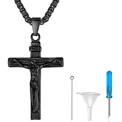 Richsteel Moon Cat/Cross/Angel Wing/Forever in My Heart/Bar/Hourglass Urn Necklace for Women Men Stainless Steel/18K Gold Plated Cremation Jewelry for Human Ashes Waterproof (with Gift Box)