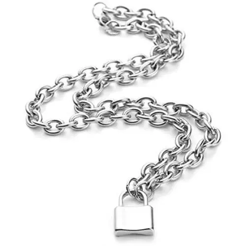 Molike Stainless Steel Simple Personality Punk Love Lock Pendant Necklace for Men Women, Fashion Jewelry Gift Molike Stainless Steel Simple Personality Punk Love Lock Pendant Necklace for Men Women, Fashion Jewelry Gift