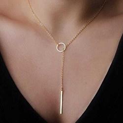 Unicra Simple Ring Necklace Gold Y-Necklace Chain Bar Pendant Necklaces Jewelry for Women and Girls