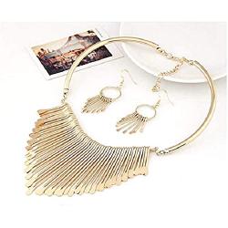Glibrillody Wcysin Big Tassel Luxury Necklace Earring Set Sweater Chain Big Statement Necklace Jewelry for Women Girls (Gold)