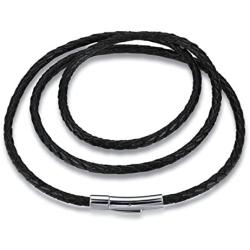 jonline24h Mens Womens Black Braided Leather Cord Rope Necklace Chain Stainless Steel Clasp 4mm 14-30inch