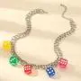 Harajuku Cute Colorful Dices Beaded Pendant Necklave Punk Funny Acrylic Dice Strand Choker Necklace Party Game Hip Hop Jewelry for Women Girls Gifts