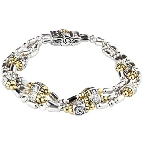John Medeiros Triple Strand Two Tone Beaded Collection Bracelet Pavé Setting Made in America