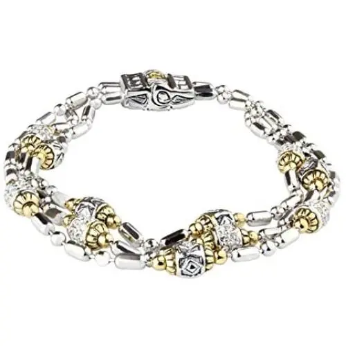 John Medeiros Triple Strand Two Tone Beaded Collection Bracelet Pavé Setting Made in America John Medeiros Triple Strand Two Tone Beaded Collection Bracelet Pavé Setting Made in America