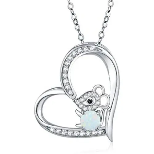 Cuoka Opal Necklace Mouse Necklace 925 Sterling Silver Mouse Gifts for Women Mouse Jewelry Opal Necklace for Women Cuoka Opal Necklace Mouse Necklace 925 Sterling Silver Mouse Gifts for Women Mouse Jewelry Opal Necklace for Women