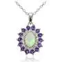 GemStar USA Sterling Silver Ethiopian Opal, African Amethyst & White Topaz Oval Flower Necklace GemStar USA Sterling Silver Ethiopian Opal, African Amethyst & White Topaz Oval Flower Necklace