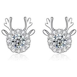 Hadskiss Silver Christmas Stud Earrings for Women, 925 Sterling Silver Snowflake Studs Earrings, Christmas Deer Earrings for Girls, 10mm Small Slepper Studs, Gift for Christmas, with Jewelry Box
