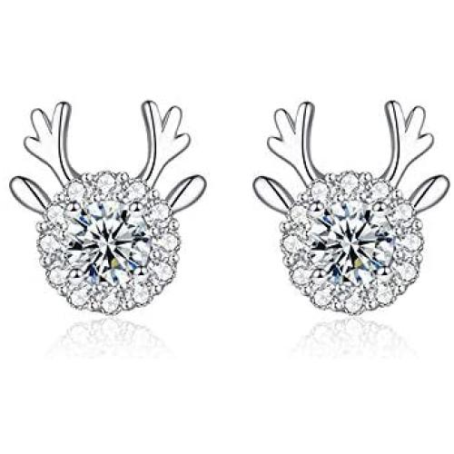 Hadskiss Silver Christmas Stud Earrings for Women, 925 Sterling Silver Snowflake Studs Earrings, Christmas Deer Earrings for Girls, 10mm Small Slepper Studs, Gift for Christmas, with Jewelry Box