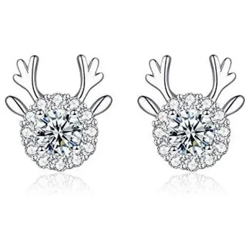 Hadskiss Silver Christmas Stud Earrings for Women, 925 Sterling Silver Snowflake Studs Earrings, Christmas Deer Earrings for Girls, 10mm Small Slepper Studs, Gift for Christmas, with Jewelry Box