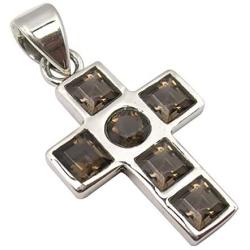 SilverStarJewel Smoky Quartz tcw 2.9 Cross Necklace Pendant 1.2'' Sterling Silver