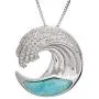 Sterling Silver Pave CZ & Larimar Wave Necklace Pendant with 18'' Box Chain Sterling Silver Pave CZ & Larimar Wave Necklace Pendant with 18'' Box Chain