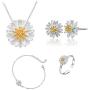 ONEYIM 5Pcs Women Fashion Jewelry Set Silver Small Daisy Flower Necklace Earring Ring Bangle Set Jewelry Sets