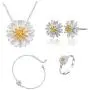 ONEYIM 5Pcs Women Fashion Jewelry Set Silver Small Daisy Flower Necklace Earring Ring Bangle Set Jewelry Sets