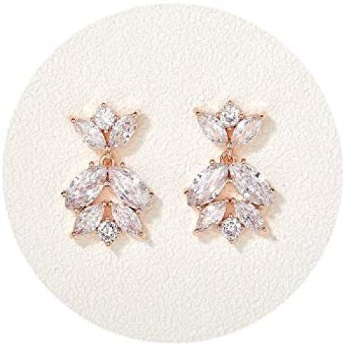 SWEETV Marquise Wedding Birdal Earrings for Brides,Bridesmaid Earrings Gifts, Crystal Dangling Drop Earrings for Women Wedding Birdal Prom Jewelry
