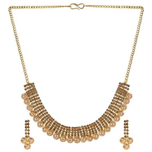 Efulgenz Crystal Rhinestone Indian Gold Plated Bridal Wedding Choker Necklace Earring Jewelry Set for Brides Bridesmaid
