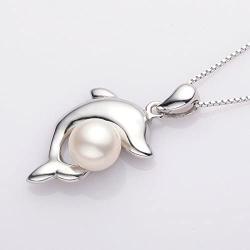 Dolphin Pearl Necklace with 5-6mm Freshwater Cultured Pearl 925 Sterling Silver Chain Dolphin Jewelry for Women - VIKI LYNN