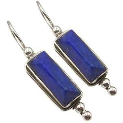 SilverStarJewel Original Navy Blue Rectangle Lapis Lazuli Earrings 3.8 cm 925 Solid Silver