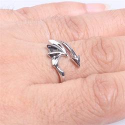 Punk Angel Devil Wings Rings Retro Dragon Arrow Open Rings Adjustable for Women Girls Fashion Couple Index Finger Rings Jewelry(White)