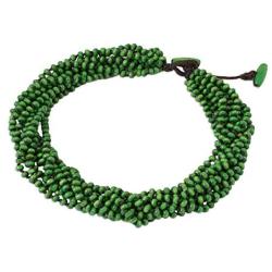 NOVICA Green Beaded Wood Torsade Necklace Khao Luang Belle, 19.75-21.75''