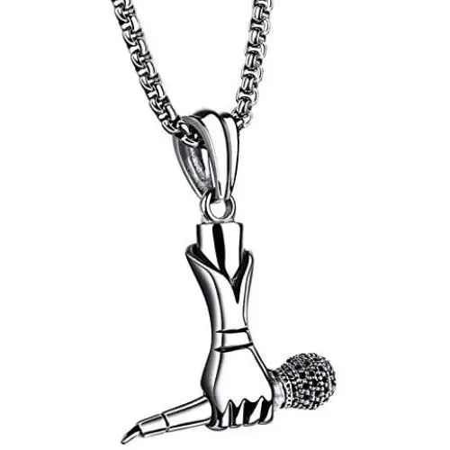 Fusamk Hip Hop Music Titanium Steel Microphone Tag Pendant 24'' Chain Necklace Fusamk Hip Hop Music Titanium Steel Microphone Tag Pendant 24'' Chain Necklace