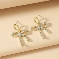 Sinkcangwu New Fashion Rhinestone Bow Knot Shaped Big Earrings For Women Sweet Black Pink Resin Bow Statement Earrings Party Jewelry