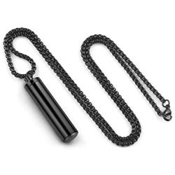 Personalized Sealed Cylinder Tube Locket Cremation Urn Necklace for Ashes Silver Black Engraving Capsule Tube Vial Pendant Ash Urns Keepsake Jewelry Memorial Necklaces with 22/24 inches Chain Link