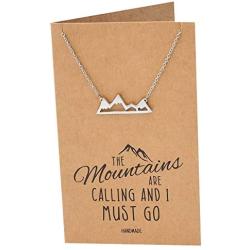 Quan Jewelry Mountain Pendant Necklace for Men and Women, Adventure and Outdoor Lovers, Mountains Jewelry Gift with Greeting Card