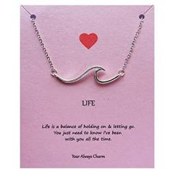 Your Always Charm Ocean Wave Necklace Sea Jewelry for Surfer Beach Lover (silver)