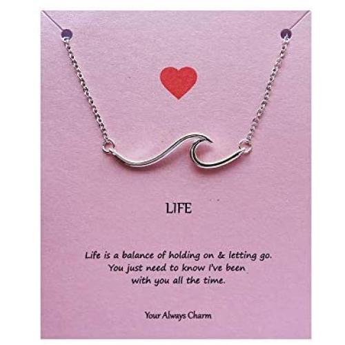 Your Always Charm Ocean Wave Necklace Sea Jewelry for Surfer Beach Lover (silver)