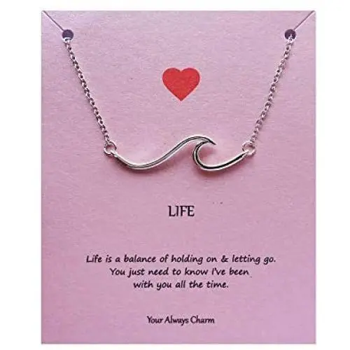 Your Always Charm Ocean Wave Necklace Sea Jewelry for Surfer Beach Lover (silver)