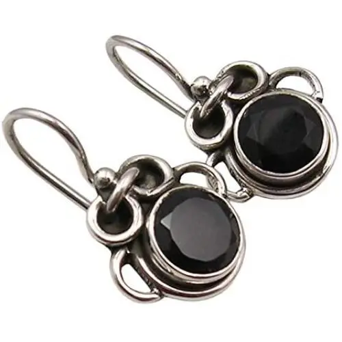 SilverStarJewel 925 Solid Silver 7 x 7 mm Black Onyx Ancient Style Earrings 0.9'' SilverStarJewel 925 Solid Silver 7 x 7 mm Black Onyx Ancient Style Earrings 0.9''