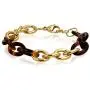Bling Jewelry Fashion Brown Golden Acrylic Tortoise Shell Oval Chain Link Bracelet for Women Gold Plated Stainless Steel