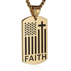 HZMAN American Flag Patriotic Cross Dog Tag Religious Faith Jewelry Pendant Necklace