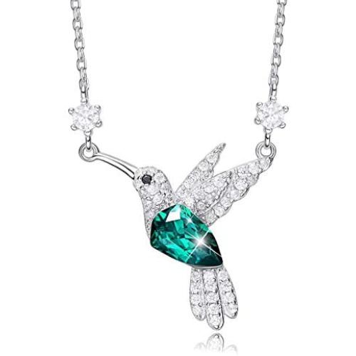 CDE Valentines Day Necklace Gifts for Women Hummingbird Necklaces S925 Sterling Silver Necklaces for Women Embellished with Crystals from Austria Valentines Jewelry Gifts for Women Animal Necklace for Girlfriend Mom