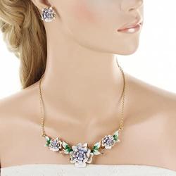 EVER FAITH Womens Austrian Crystal Enamel 3 Peony Flowers Necklace Earrings Set Gold-Tone