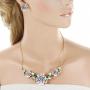 EVER FAITH Womens Austrian Crystal Enamel 3 Peony Flowers Necklace Earrings Set Gold-Tone