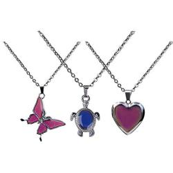 3pcs Temperature Sensing Color Changing Mood Necklace Set Turtle Butterfly Love Heart Shape Pendant Control Emotion Feeling Romantic Stainless Steel Chain Jewelry