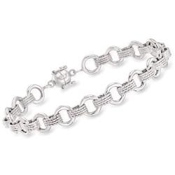 Ross-Simons Sterling Silver Textured and Polished Circle-Link Bracelet With Magnetic Clasp