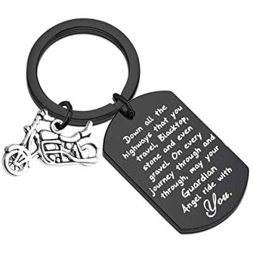 FUSTMW Biker Keychain Motorcycle Gift Ride Safe Keychain May Your Guardian Angel Ride with You New Driver Gift for Biker