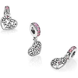 MiniJewelry Family Tree Dangle Charms for Pandora Bracelets Family Heart Tree of Life Sterling Silver Charms for Bracelets
